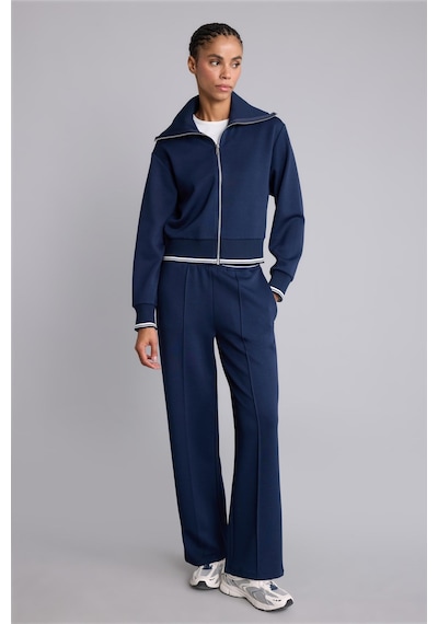 Defacto Standart Fit Fermuarlı Dik Yaka Çizgi Detaylı Modal Basic Sweatshirt Hırka H4700ax26auın187 İndigo-ın187