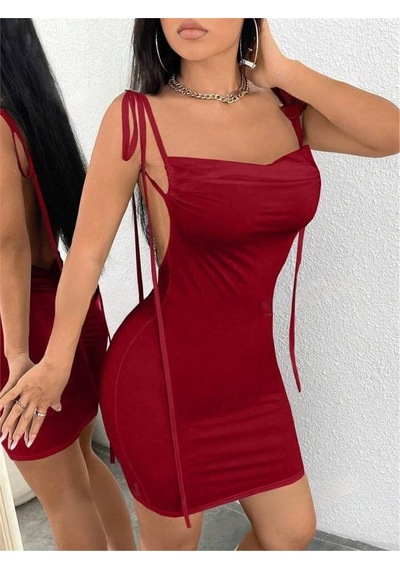 Pink Life Kırmızı Omuzdan Bağlamalı Sırtı Açık Bodycon-kırmızı Kırmızı
