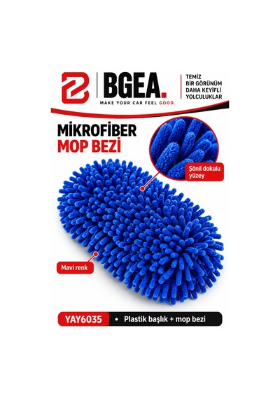 Bgea Mavi Mikrofiber Mop Başlığı Plastik Gövde Ve Mop Bezi