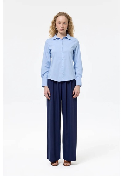 Quzu Slim Fit Mavi Kadın Gömlek 11724