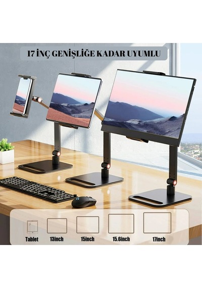 Evrensel Tablet,telefon Ve Monitör Standı-360 Döner Masa Üstü Ekran Tutucu-metal Gövde