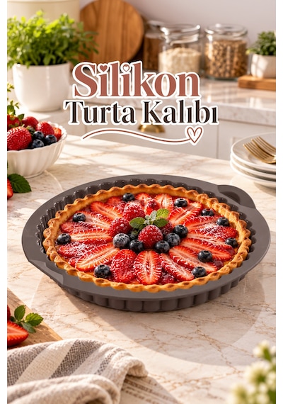 Porsima 30012-2 Silikon Turta Ve Tart Kalıbı Xl 26 Cm - Isıya Dayanıklı Yapışmaz Tırtıklı Kek Pişirme Kalıbı Gri