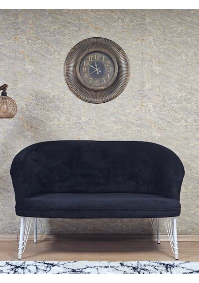 Zafir İkili Teddy Beyaz Boyalı Telli Ayak Çay Seti Koltuk İkili Berjer , Balkon, Salon, Ofis Siyah