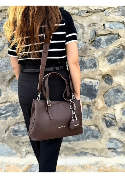 Just Polo Kadın Orijinal Just Polo Yumuşak Deri Ayarlanabilir Askılı Lüks El & Omuz Çantası Shoulder Bag Kahverengi
