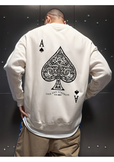 Uyguntarz Unisex Maca Asi Baskılı Oversize Sweatshirt beyaz