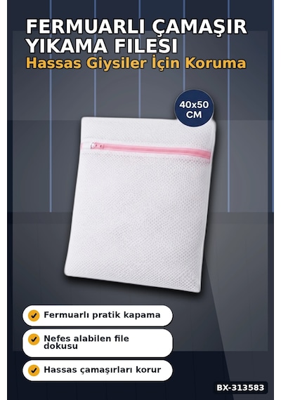 Fermuarlı 40x50 Cm Çamaşır Yıkama Filesi - Hassas Kıyafet Koruma Torbası Bx-313583 Çok renkli