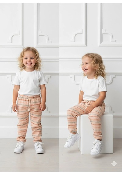 Poppy Trend Kız Çocuk Desenli 3 Lü Paket Gündelik Rahat Pantolon Seti 2-7 Yaş Ekru-somon-a.pembe