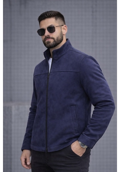 Baselco Slim Fit Dik Yaka Mevsimlik Süet Ceket Lacivert