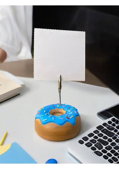 Mavi Jöleli Desenli Donut Model Temalı Fotoğraf Not Tutacak Ofis Masası Not Tutacağı Hediyelik Mavi