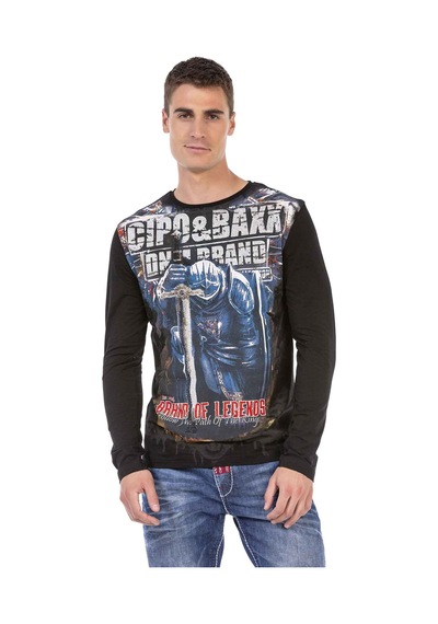 Cipo & Baxx CL452 Taşlı Baskılı Siyah İnce Sweatshirt Siyah