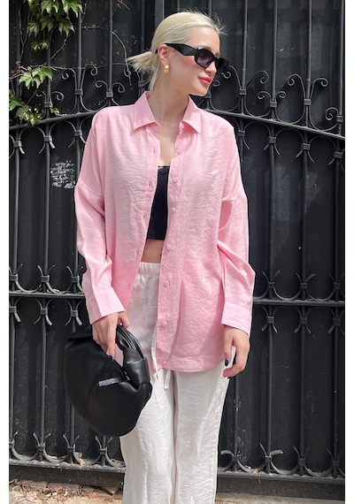 Madmext Pembe Uzun Kollu Oversize Gömlek Mg2003-pembe Pembe