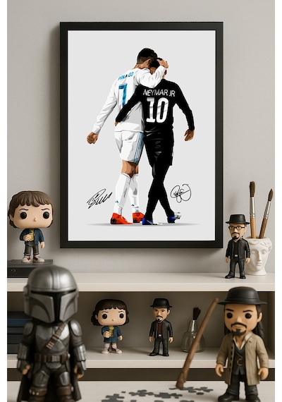 Ronaldo Neyman Siyah Ahşap Çerçeveli Poster, Dekoratif Futbol Duvar Tablosu