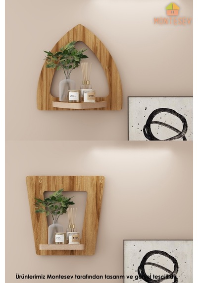 Ahşap Dekoratif Duvar Rafı 2 Li / 3 Lü Set Mtsv - 145 Kahverengi