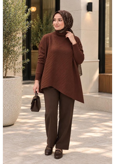 Ghisa Panço Model Salaş Triko Tunik Kahverengi - 943372950 Kahverengi