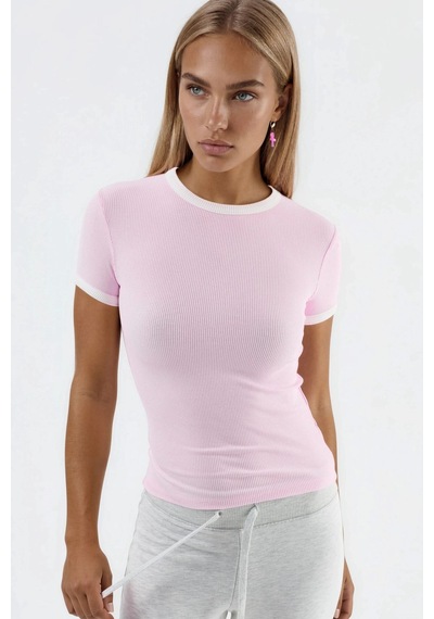Hiccup Busem Fitilli Yuvarlak Yaka Kısa Kollu T-shirt Toz Pembe