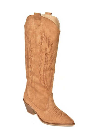 Fox Shoes T267765202 Taba Süet Kovboy Model Kadın Çizme Taba-Süet