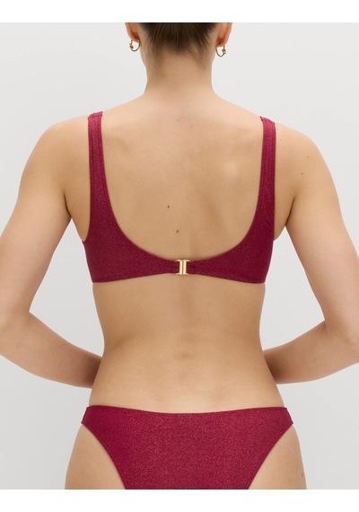 Marks & Spencer Parlak V Yaka Bikini Üstü Bordo