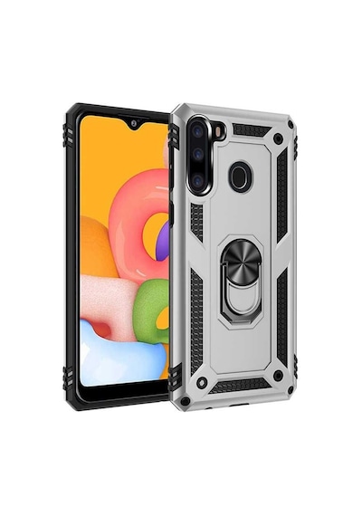 Smcase Samsung Galaxy Uyumlu A21 Kılıf Vega Yüzüklü Standlı Tank Kapak Siyah