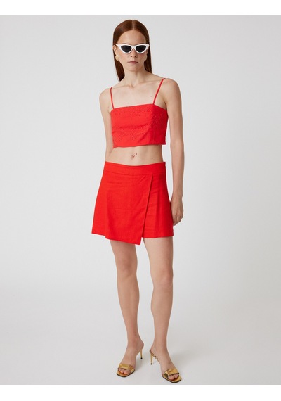 Koton Fistolu Büstiyer İnce Askılı Crop Slim Fit Kırmızı 4sak30090pw