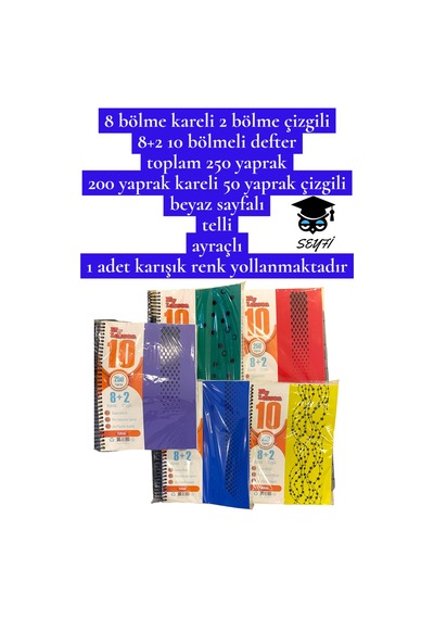 A4 Ebat Ayraçlı Defter Bölmeli Kareli Ve Çizgili Plastik Kapak Telli 20x30 Cm Çok Renkli