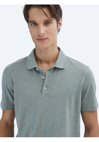 Kip Haki Desenli Polo Yaka Pamuk Karışımlı T-shirt Haki