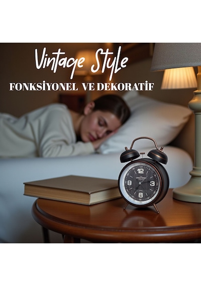 Upway Çanlı Tokmaklı Yüksek Zil Sesli Çalar Saat Vintage Tarz Metal Büyük Boy Siyah