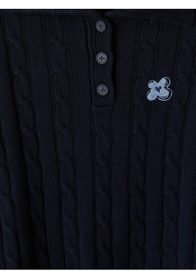 Lcw Modest Lacivert Polo Yaka Desenli Kadın Triko Kazak