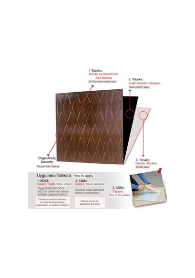 3 Boyutlu Duvar Paneli Kabartmalı Baklava Desen Pvc 41x41 Cm/ 6 Adet /1 M² Teak