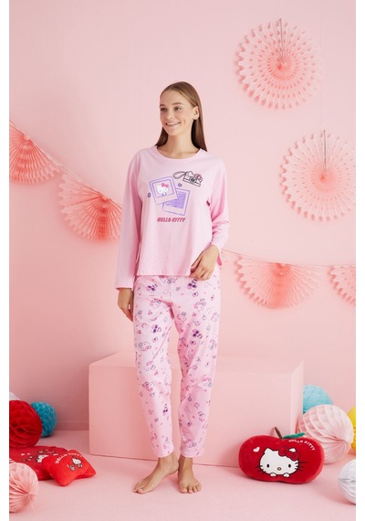 Siyah İnci Lisanslı %100 Pamuk Çok Renkli Bisklet Yaka Pijama Takım Hk210 Pembe