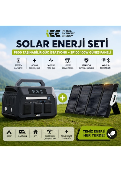 Initial Entropy Energy P800+sp100 Solar Enerji Seti 512wh 800w Power Station + 100w Katlanabilir Güneş Paneli