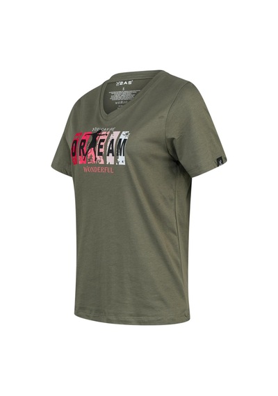 2as Alone Baskılı V Yaka Kadın T-shirt 404 Haki