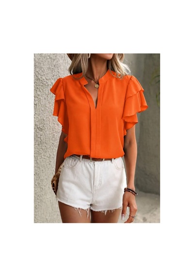 Butik İstanbul Kadın Kısa Kollu V Hakim Yaka Kolları Fırfırlı Dubai Bluz Turuncu Butik İstanbul Kadın Kısa Kollu V Hakim Yaka Kolları Fırfırlı Dubai Bluz Turuncu