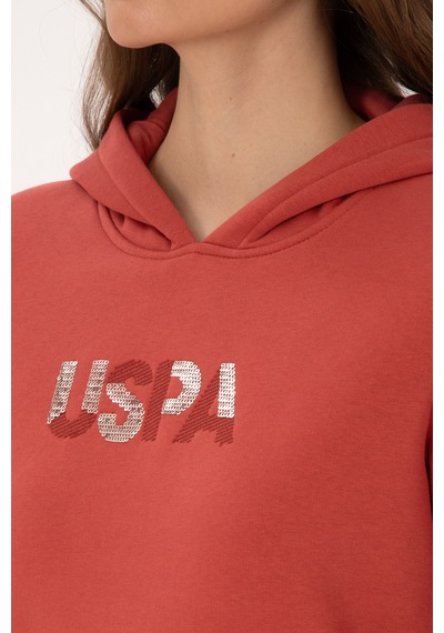 U.S. Polo Assn. Kadın Kiremit Kapüşonlu Basic Sweatshirt 50307711-VR026