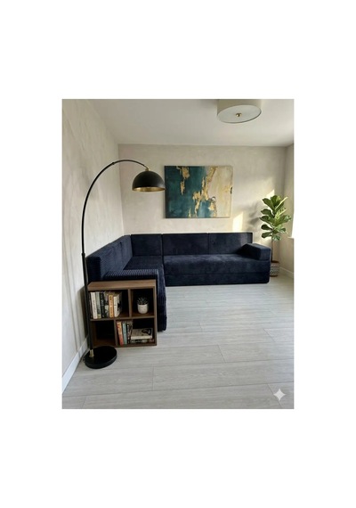 Premium Kadife Kumaş, Konforlu Yer Kanepesi ,modüler Şark Köşesi Takımı - Lacivert - 40 Cm- L Set