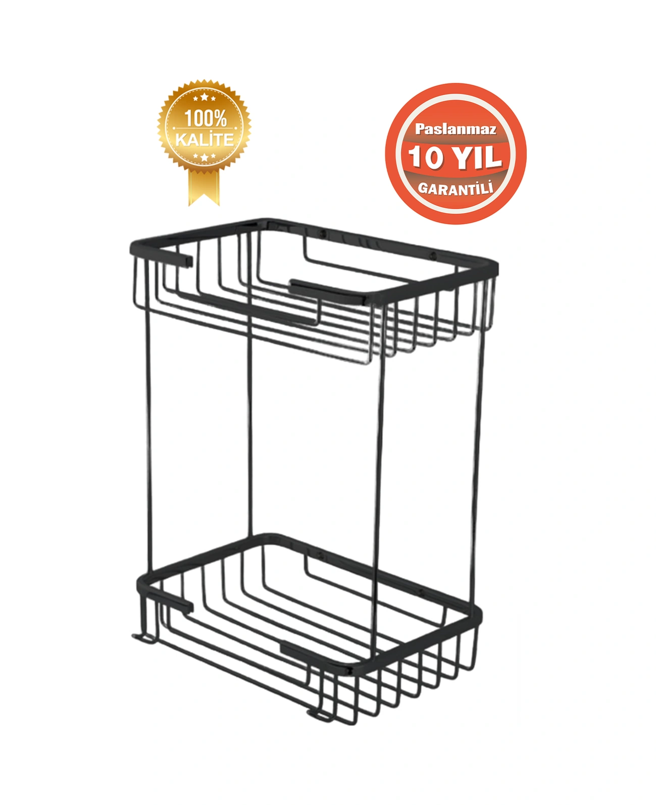 Çelik Banyo Paslanmaz Pirinç Mat Siyah Taci 22x15 Cm Şampuanlık Banyo Rafı Siyah