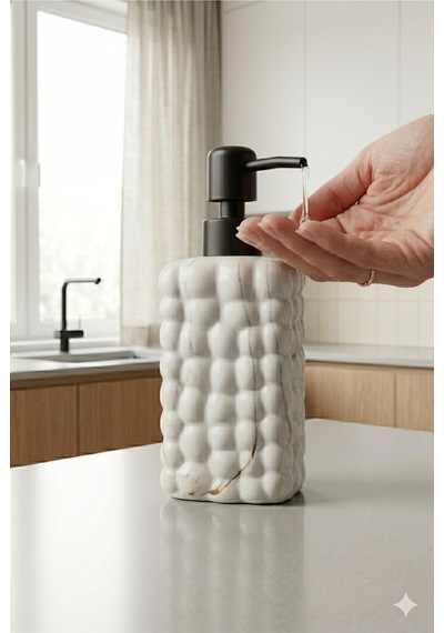 Dekoratif Seramik Bubble Sabunluk -400ml- 17x7x7 Cm Beyaz - Mermer