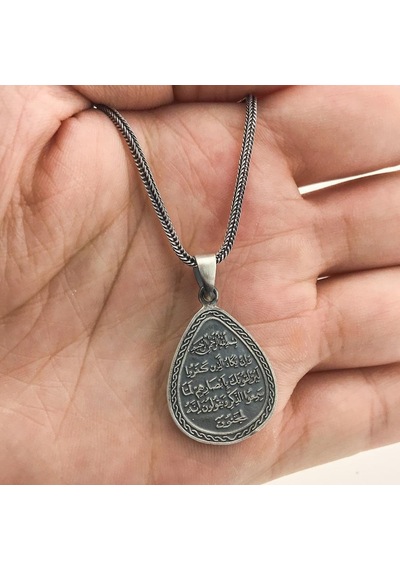 925 Ayar Gümüş Kıtmir ve Nazar Dualı Erkek Kolye 554265171