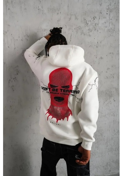 Veraura Lifestyle Erkek Maske Baskılı Kapüşonlu Sweat - Beyaz