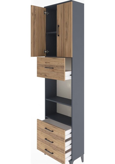 Arges Dolap 4 Raflı 4 Çekmeceli 2 Kapaklı 60x30x243 Antrasit-çam Antrasit