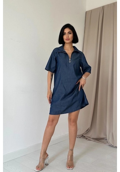 Valensdesign Mavi Tencel Kuplu Elbise