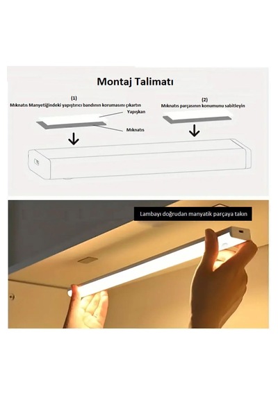 Hareket Sensörlü Şarjlı Led Lamba 30 Cm Beyaz Renk