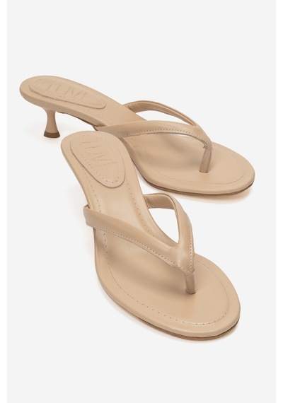 Luvi Shoes Norell Koyu Bej Cilt Parmak Arası Kadın Topuklu Terlik