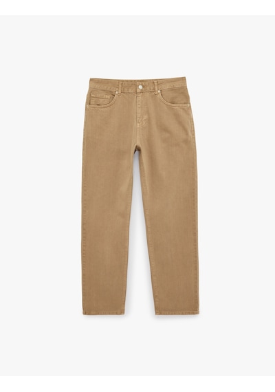 Koton Normal Bel Pamuklu Vintage Straight Fit Jean Pantolon Bej 7wam40059nd Ekru