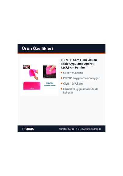 Trobus Ppf/tph Cam Filmi Silikon Rakle Uygulama Aparatı 12x7,5 Cm Pembe