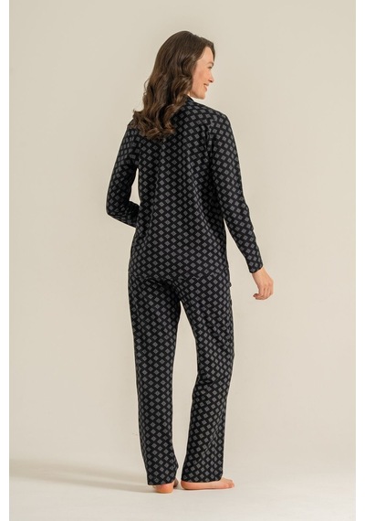 Pierre Cardin Kadın Siyah Nakışlı Gömlek Pijama Takımı Pc9290-s-v1 Pc9290-s-v1