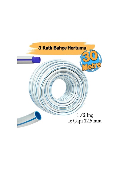 30 Metre Bahçe Hortumu 3 Katlı Sağlam Çeşme Su Sulama Hortum Araç Araba Yıkama 12.5 Mm 1/2