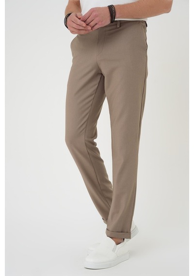 Efor Comfort Fit Beli Lastikli Dokulu Koyu Bej Jogger Pantolon P 1186 K.Bej