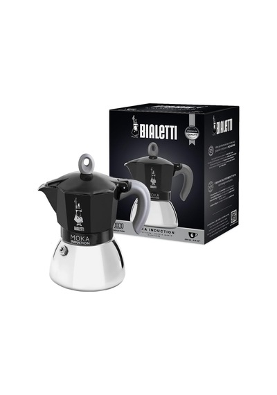 Moka İndüksiyon Siyah: 6 Cups Ocak Üstü Espresso Pişirici - 280ml - Alt Hazne: Dış Paslanmaz Çelik İç Alüminy