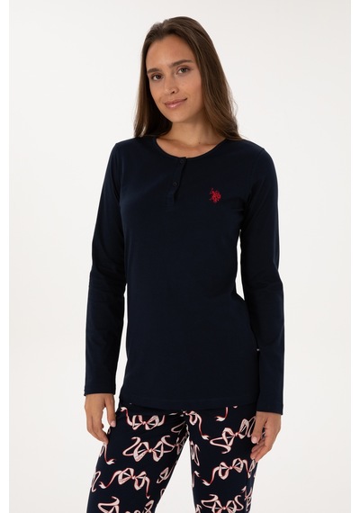 U.S. Polo Assn. Kadın Lacivert Yılbaşı Temalı Pijama Takımı 50318894-VR033