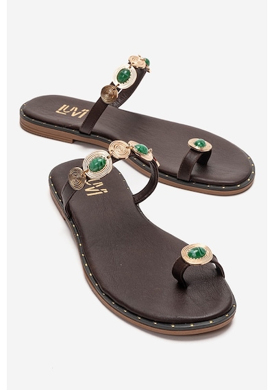 Luvishoes Martınez Kahverengi Tokalı Hakiki Deri Kadın Parmak Arası Terlik